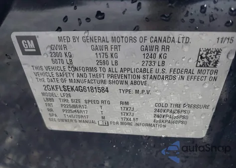 2016 GMC Terrain Sle-1 z USA, uszkodzony, nr VIN 2GKFLSEK4G6181584